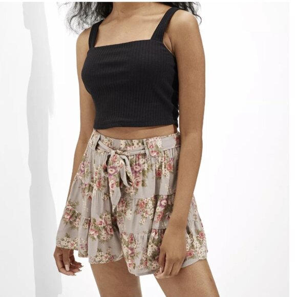 American Eagle Outfitters Tops - American Eagle Ribbed Knit Square Neck Stretch Strap Cropped Black Tank Top